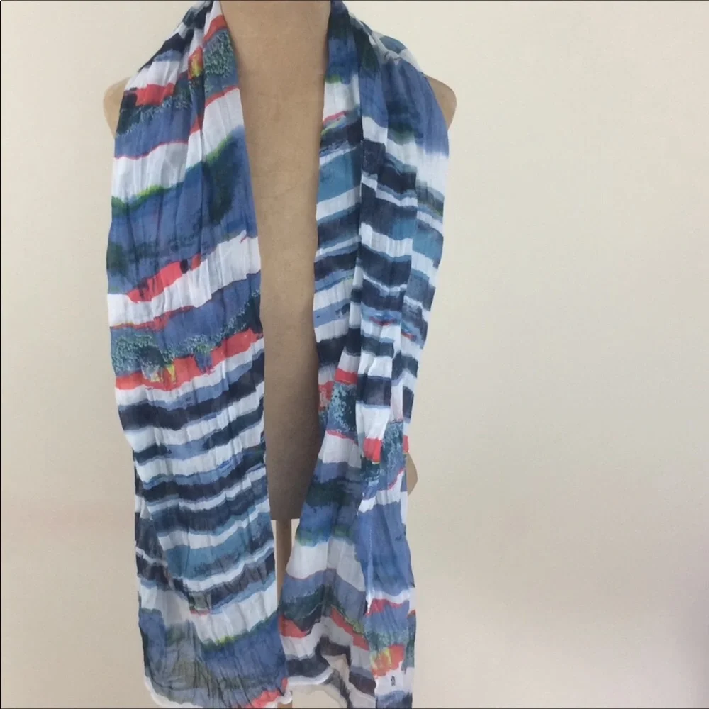 Fraas Multi Color Scarf 100% polyester Blue White NWOT